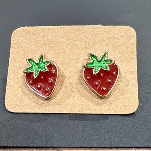 Strawberry Enamel Stud Earrings - Red & Green